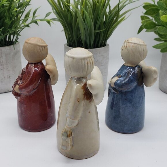 Ceramic or Pottery Red Cream Blue Vintage 3pc Angel Set - Picture 10 of 11